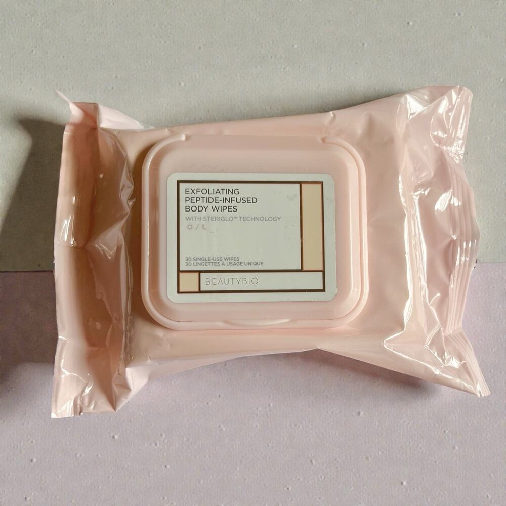 BeautyBio Exfoliating Peptide Body Wipes 30ct Smooth Firm Travel Gym New/Sealed